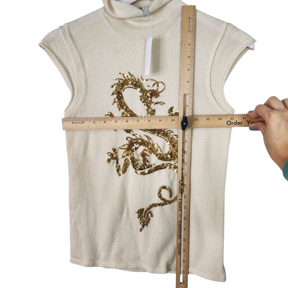 IISLI Sweater Womens Medium Winter White Dragon Sequin Sleeveless Cashmere Top - Picture 6 of 12